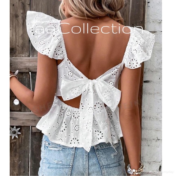 Boho Sheer Floral Lace Ruffle Cap Sleeve Top Blouse Shirt White - Picture 1 of 6